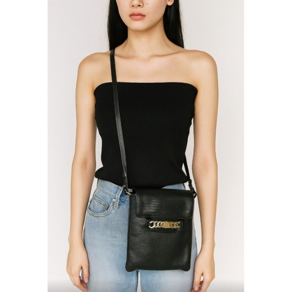 Marc by Marc Jacobs Black Leather Crossbody Bag Gold Logo Plate Designer Purse